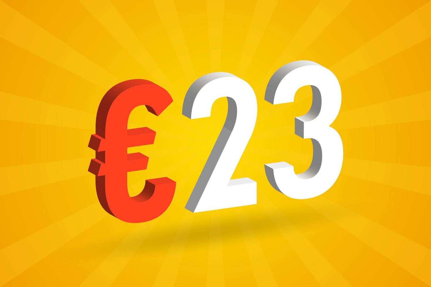 23 Euro Currency 3D vector text symbol. 3D 23 Euro European Union Money stock vector