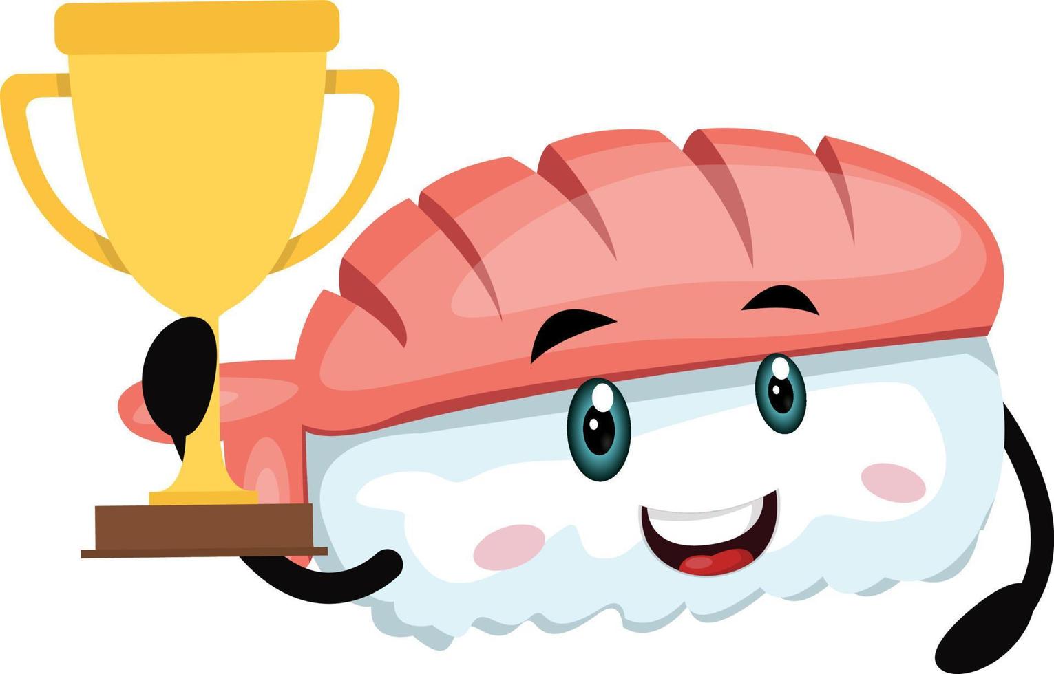 Sushi with trophy, illustration, vector on white background.