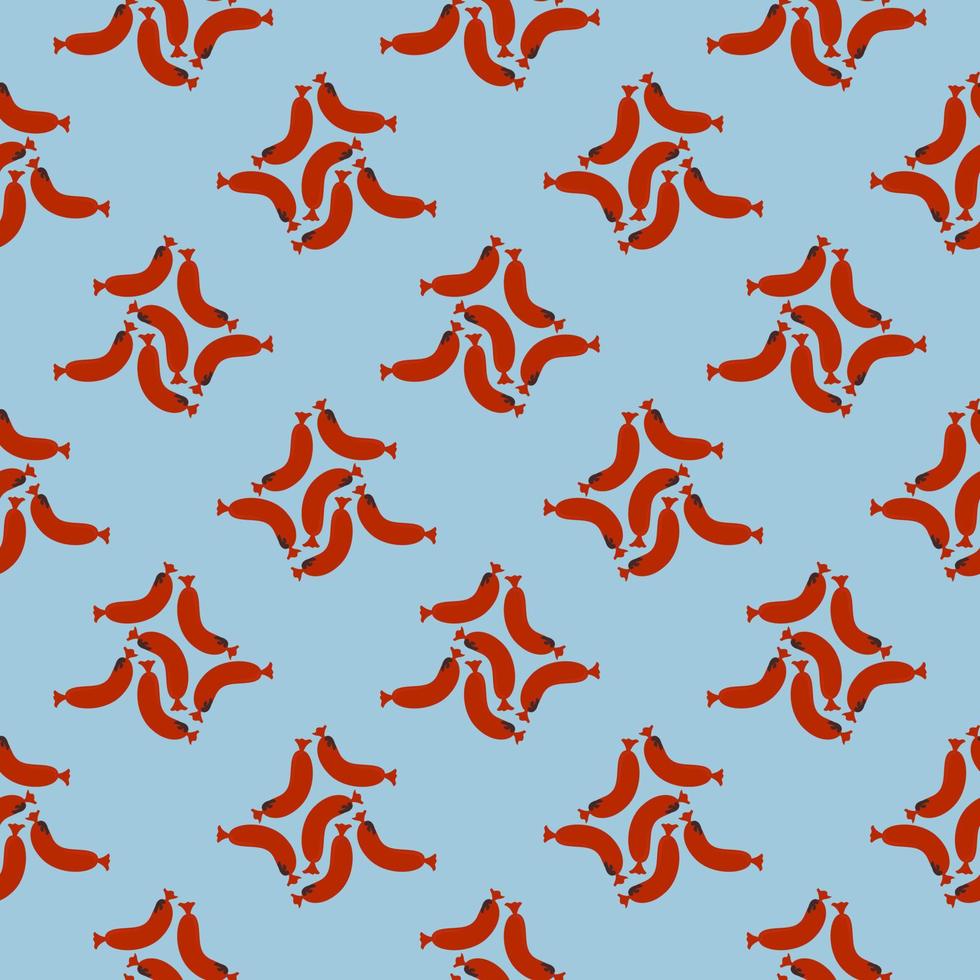 Delicious sausage,seamless pattern on light blue background. vector