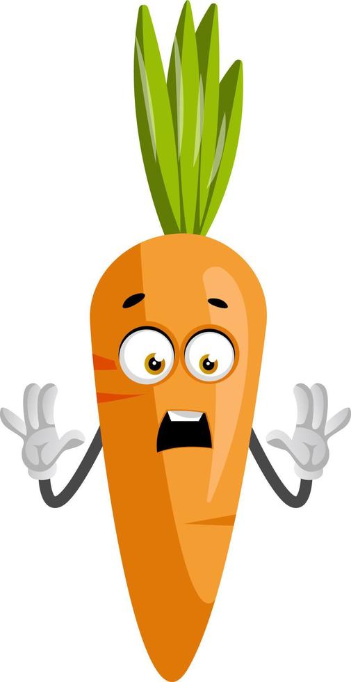 Scared carrot, illustration, vector on white background.