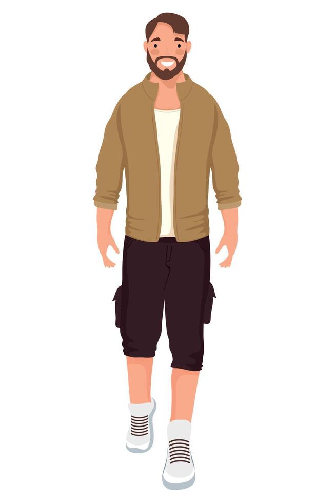young bearded man walking vector