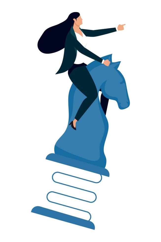 businesswoman jumping in chess horse vector