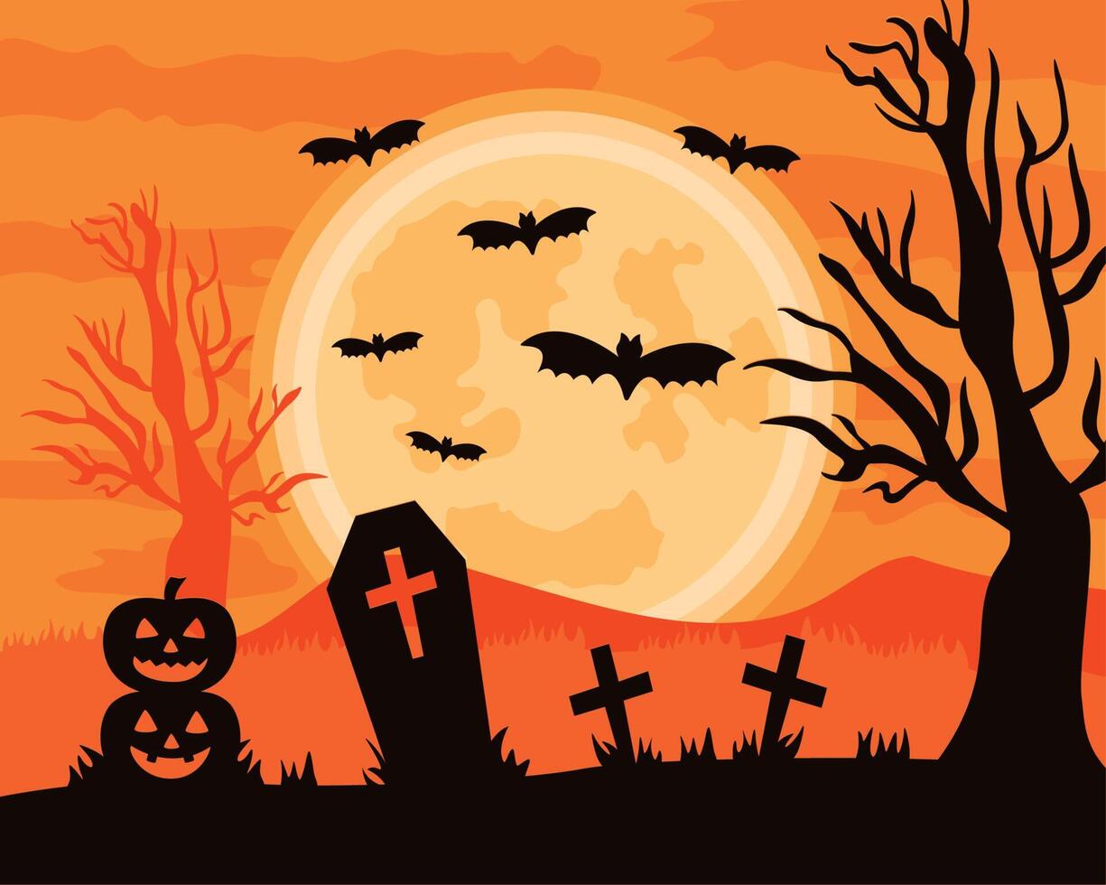 cemetery with gravestones vector