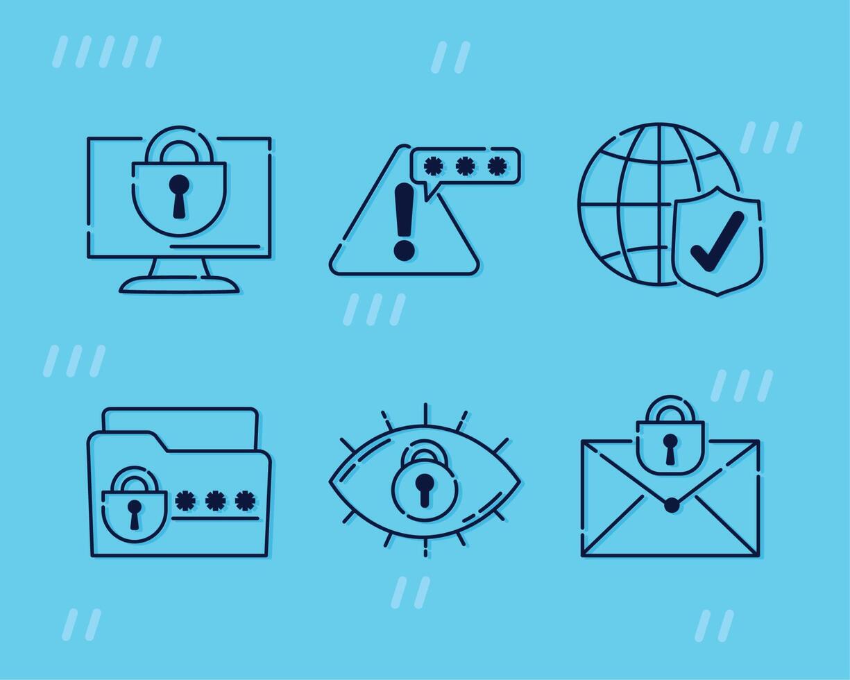 cyber security six icons vector