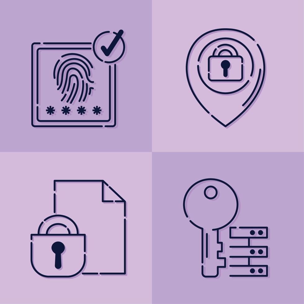 cuatro iconos de seguridad cibernética vector