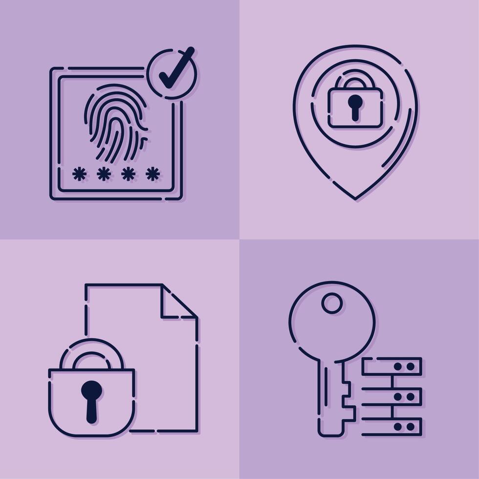 four cyber security icons vector