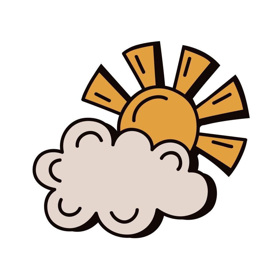 estilo retro sol y nube vector