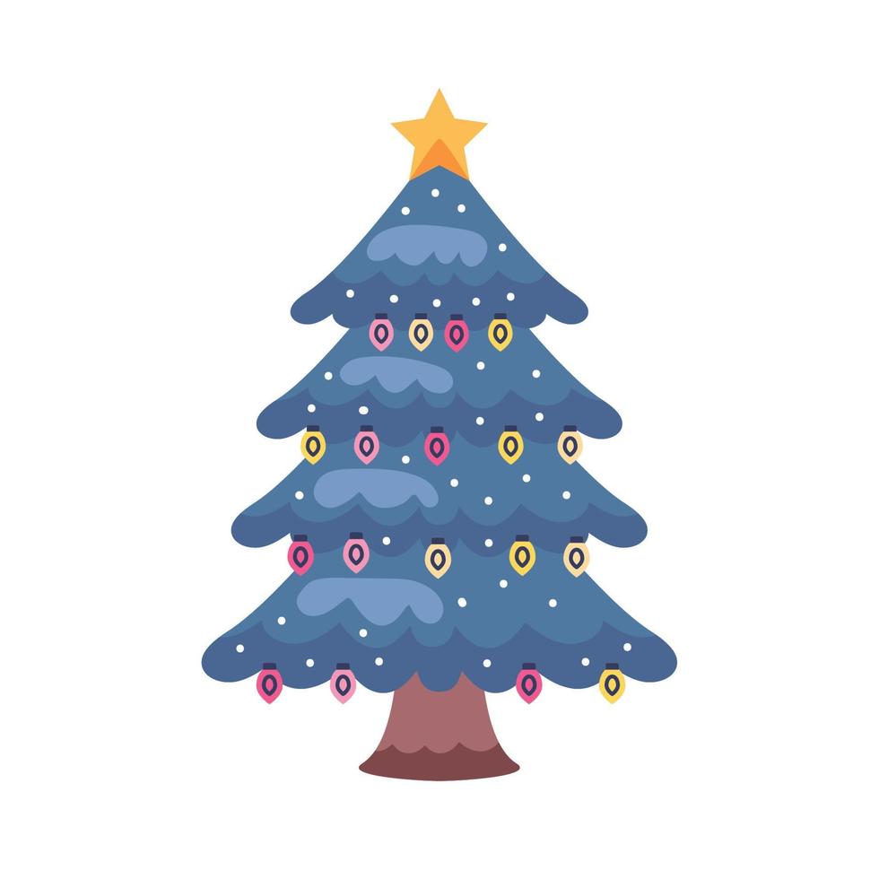 pino de navidad azul con bombillas de gotas vector