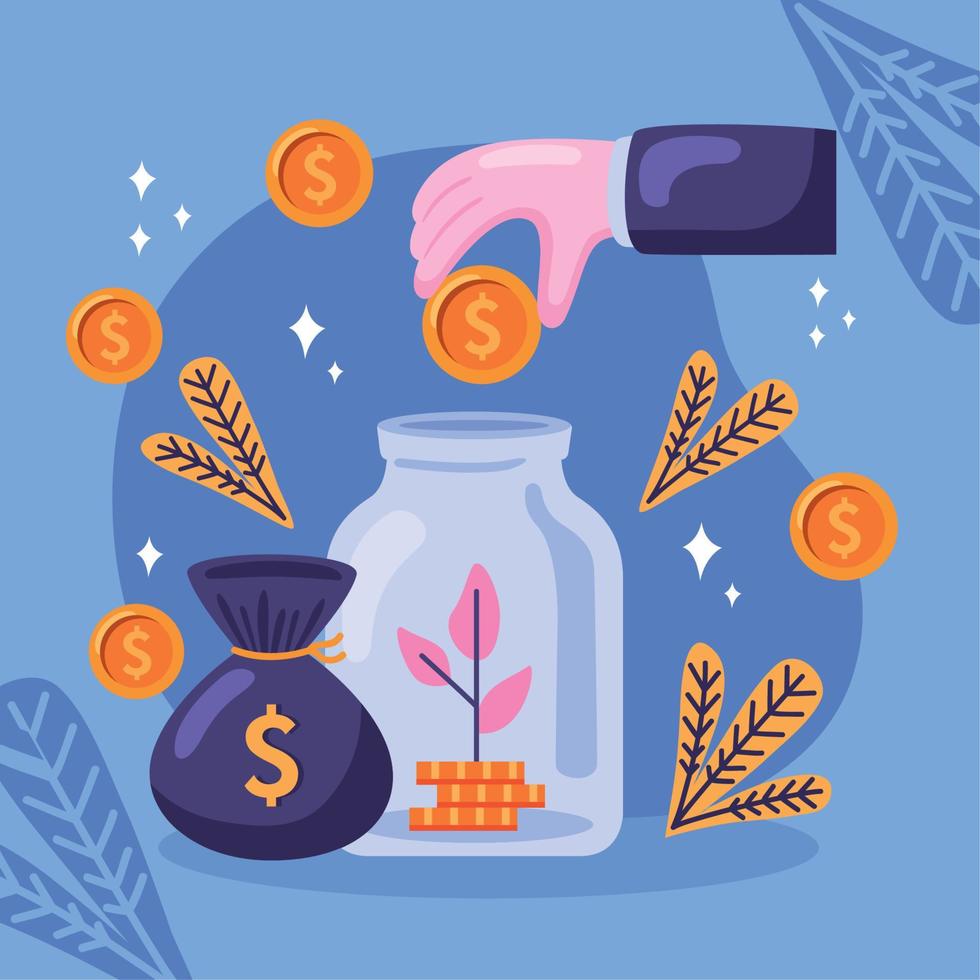 savings money in jar vector
