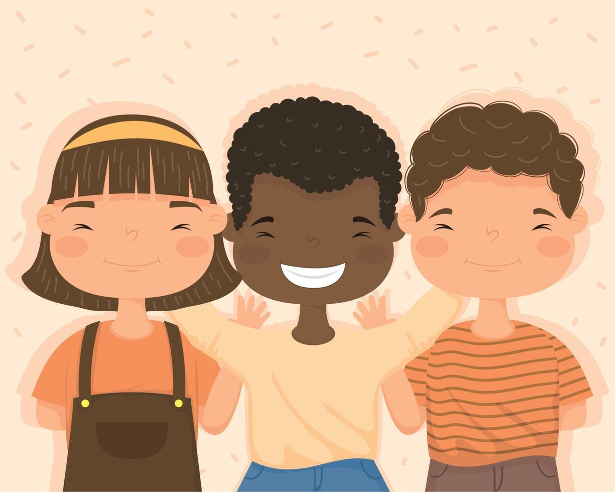 three little kids happy vector