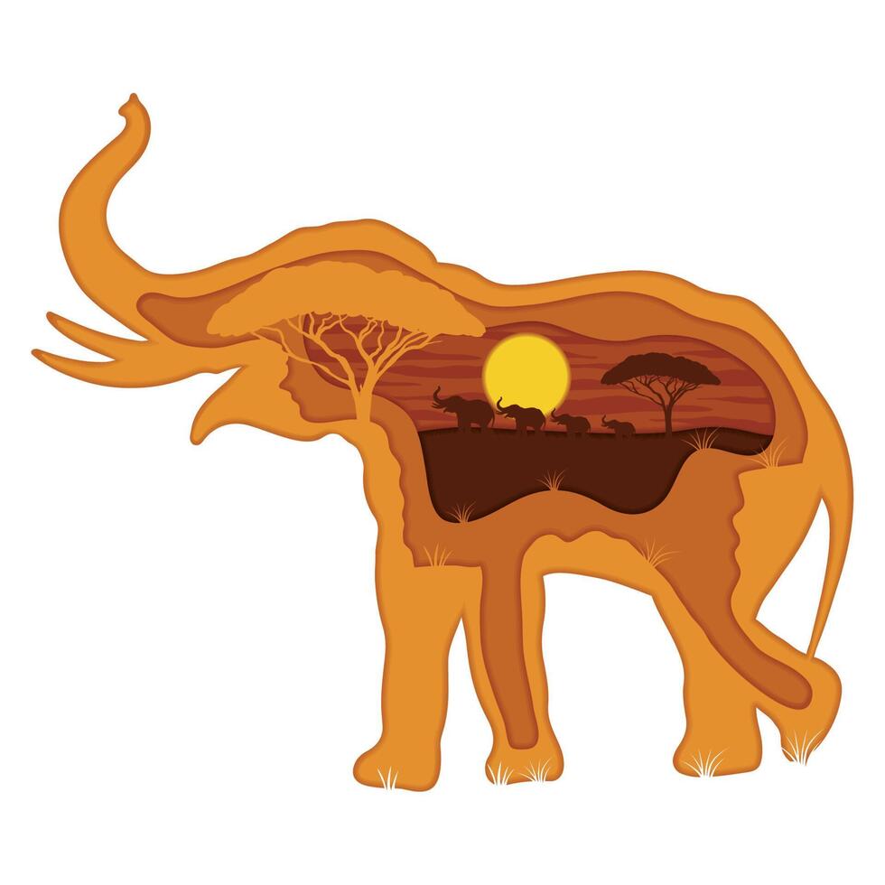 arte de papel de elefante vector