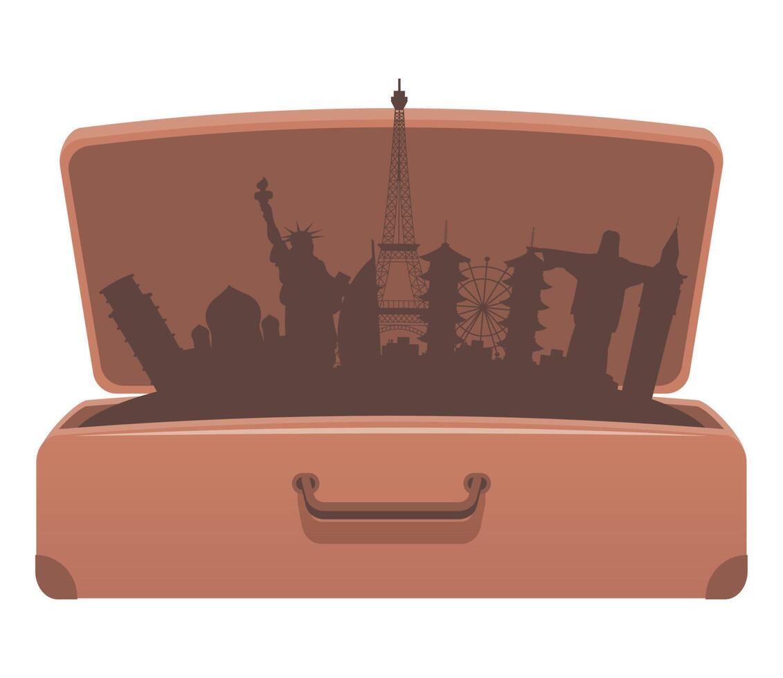 world landmarks in suitcase vector