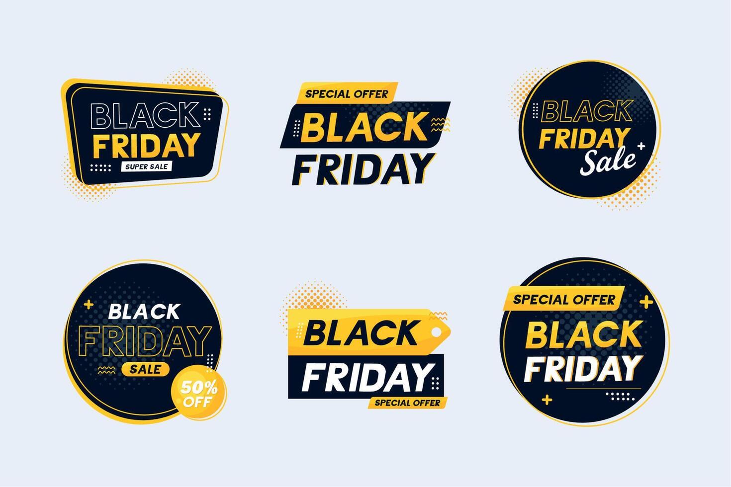 six black friday labels vector