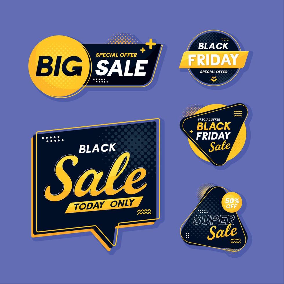 five black friday labels vector