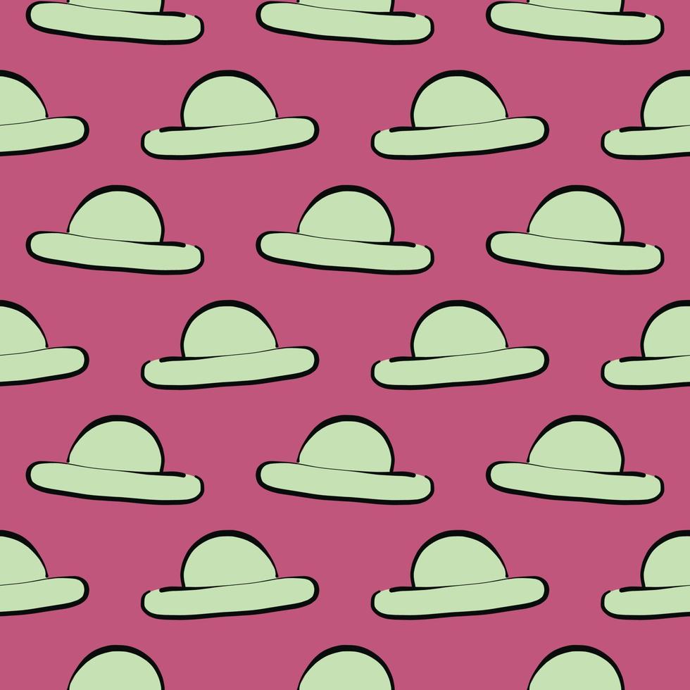Green hat,seamless pattern on dark pink background. 13908351 Vector Art