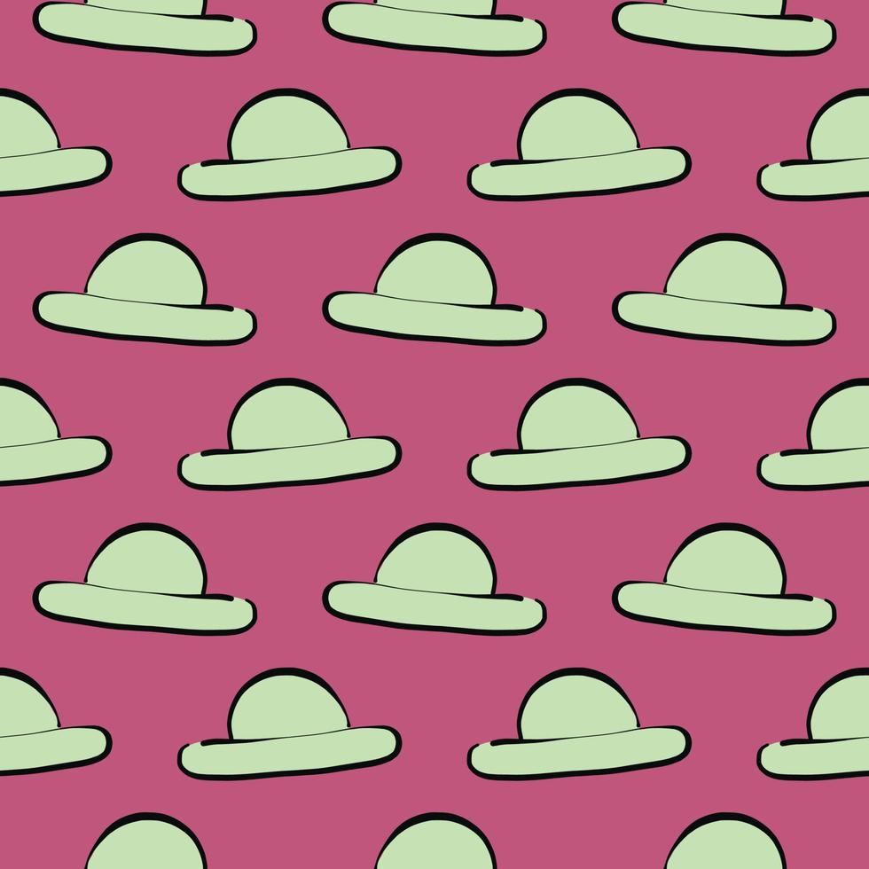 Green hat,seamless pattern on dark pink background. vector