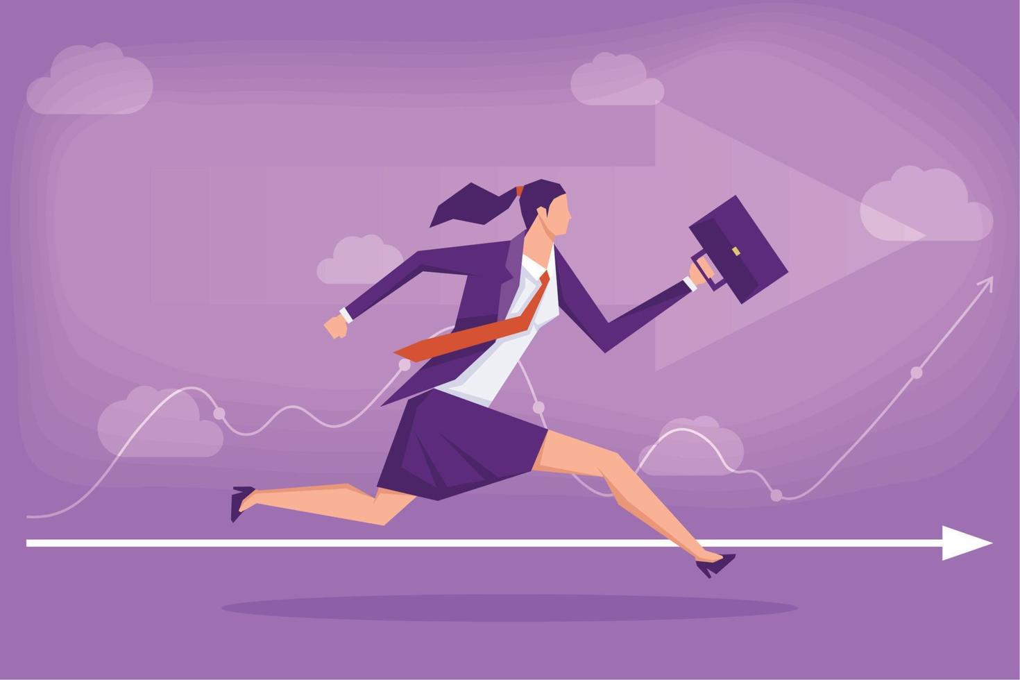 mujer de negocios corriendo con escena de cartera vector