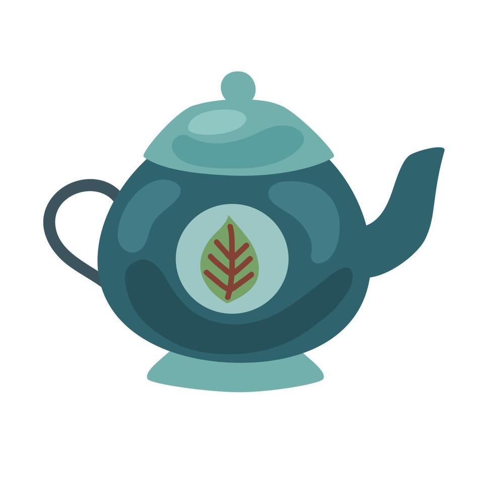 blue teapot with leaf vector