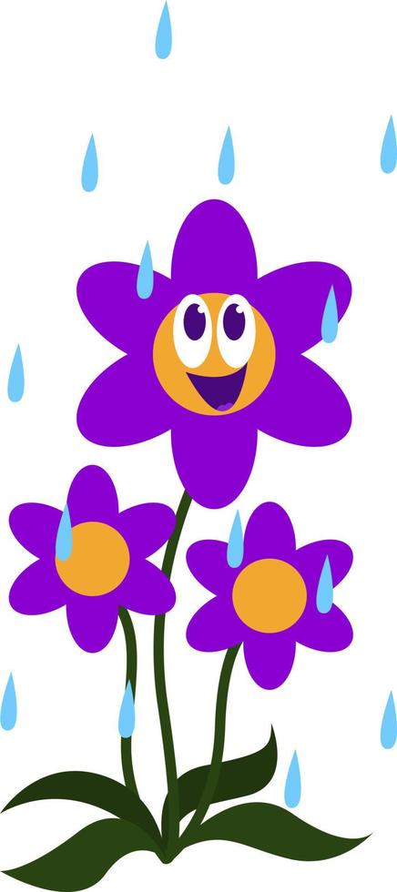 flores de color púrpura en la ilustración de vector de lluvia