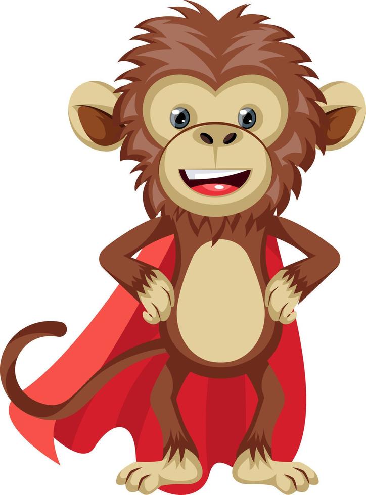 Monkey with red cape, illustration, vector on white background.