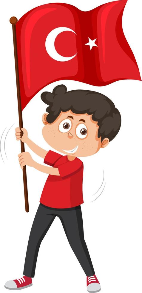 A boy holding flag of Turkey vector