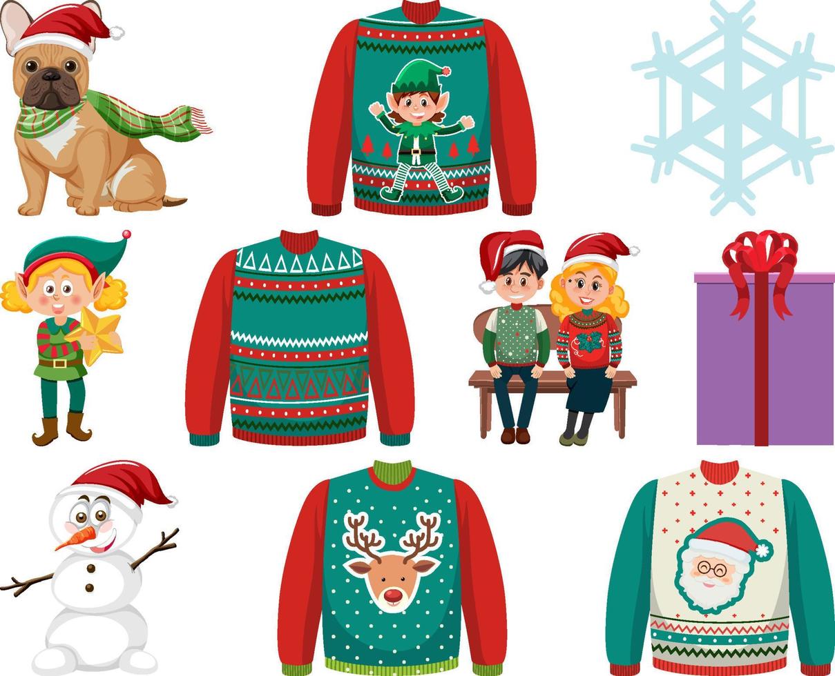 Christmas characters and elements set vector