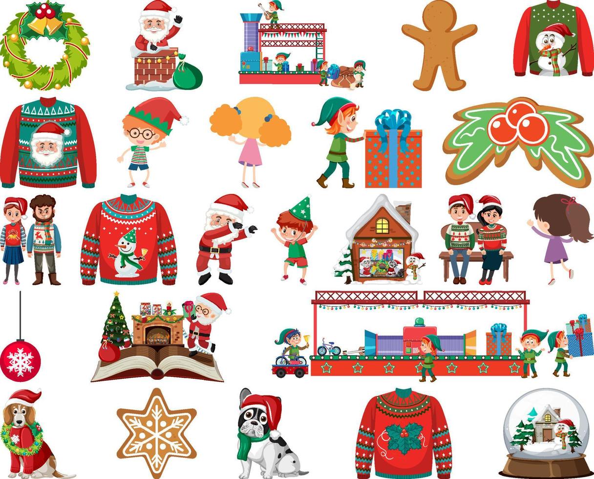 conjunto de elementos y personajes navideños vector