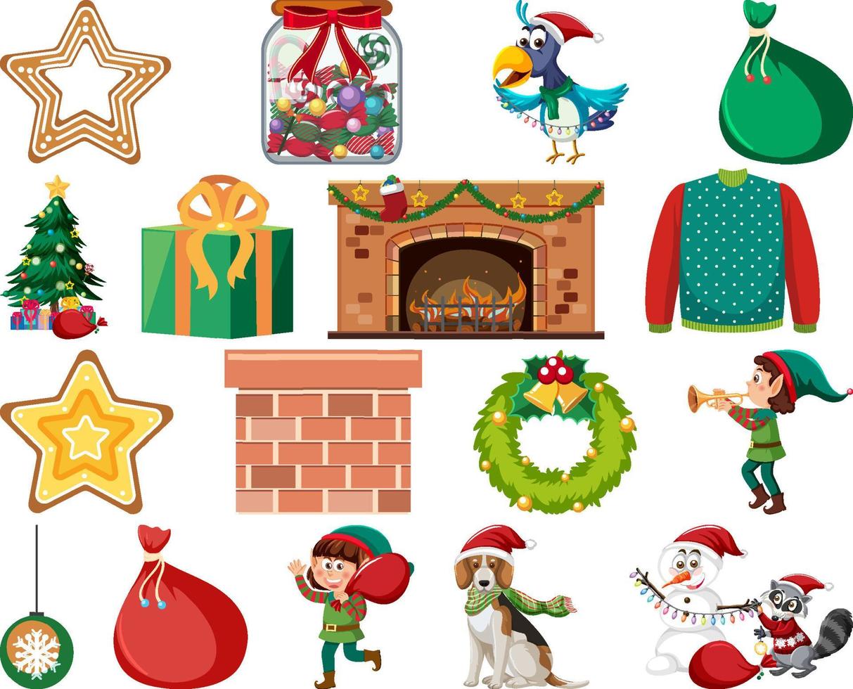 Christmas characters and elements set vector