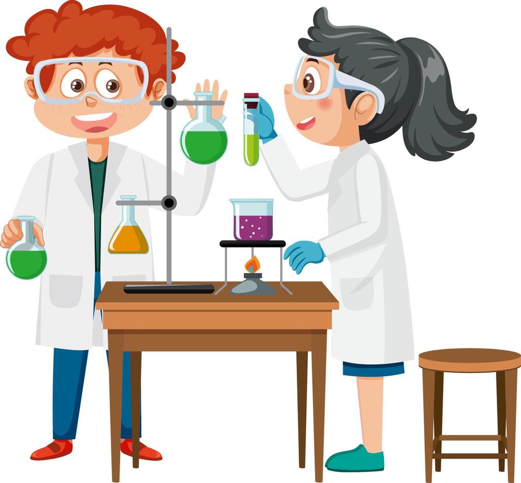 Boy and girl in chemistry class vector