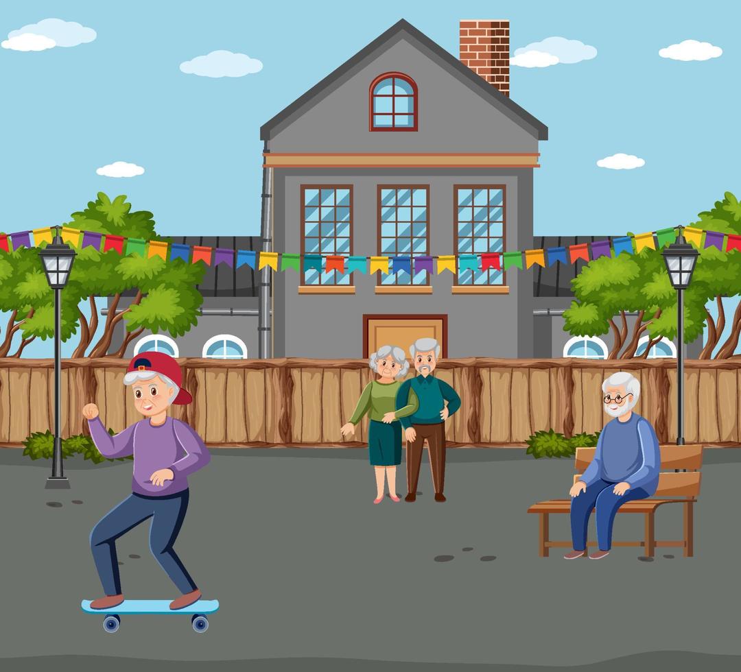 Outdoor scene with elderly people vector