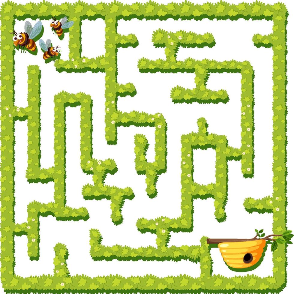 Maze game template in honeybee theme for kids vector