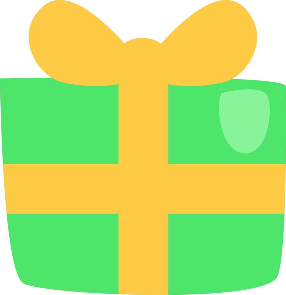Green present with yellow bow, illustration, vector on a white background.