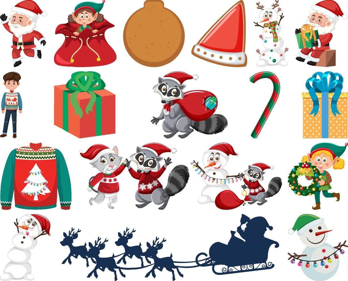 conjunto de elementos y personajes navideños vector