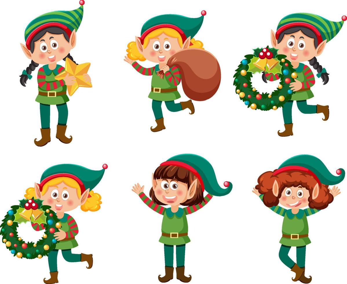 niños duendes en tema navideño vector