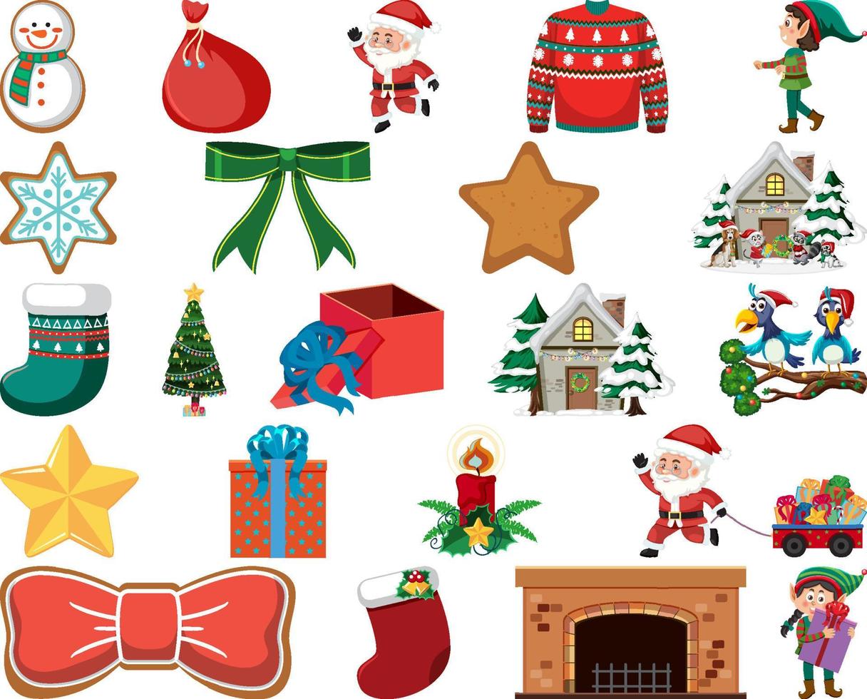 Christmas characters and elements set vector