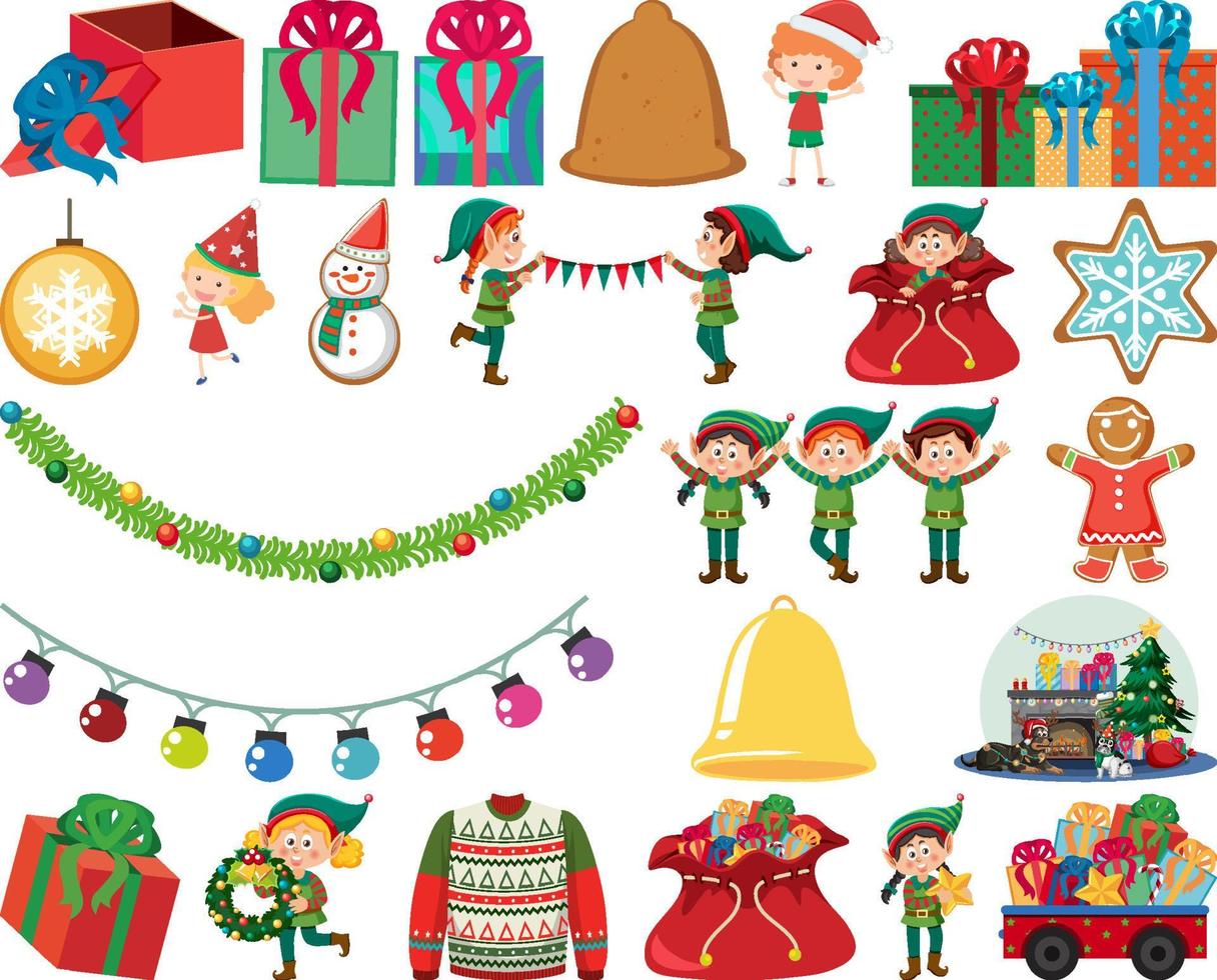 Christmas characters and elements set vector