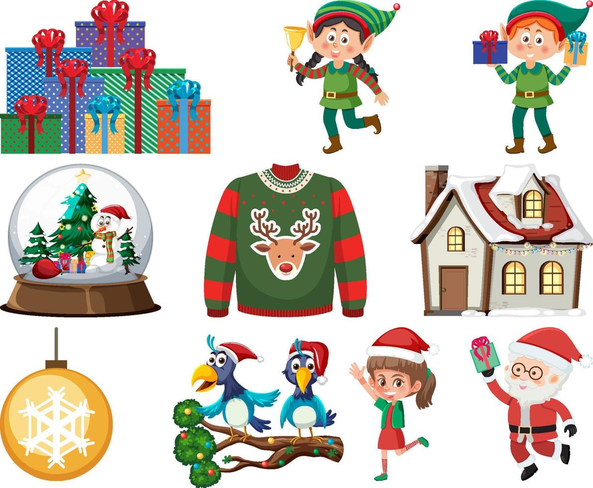 conjunto de elementos y personajes navideños vector