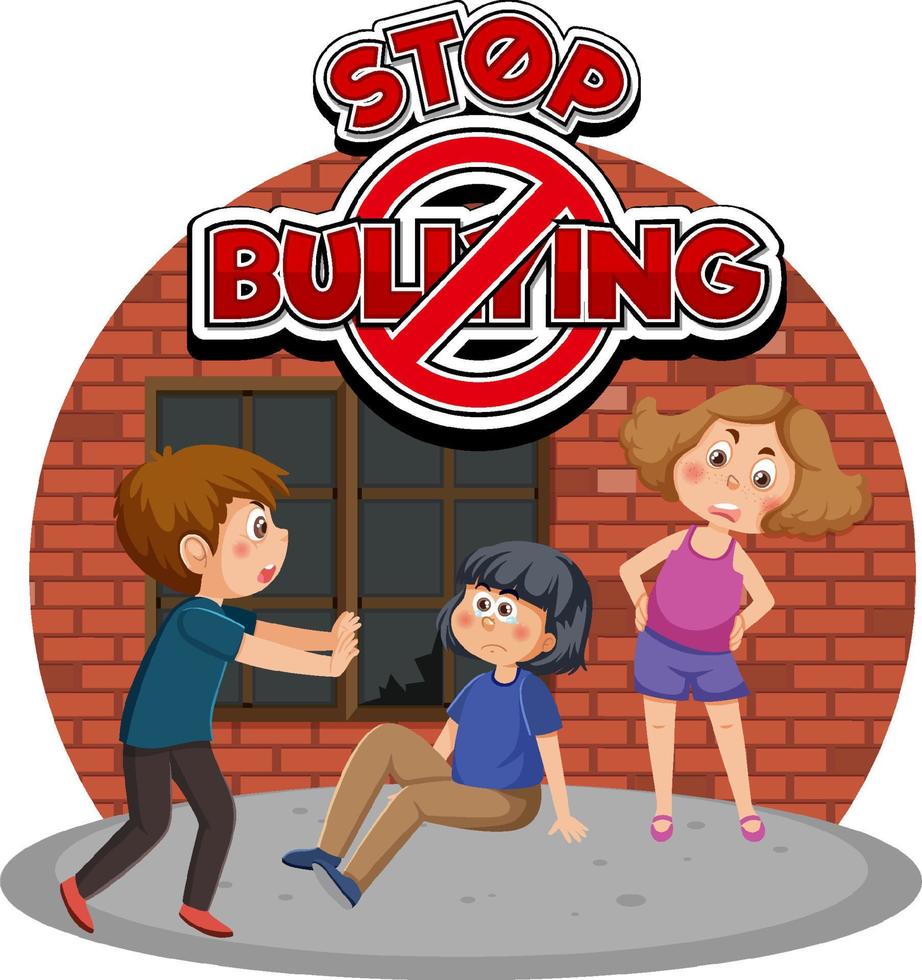 Stop bullying text with school kids vector