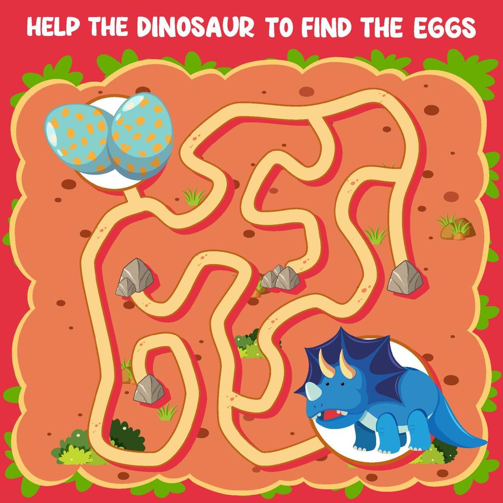 Maze game template in dinosaur theme for kids vector