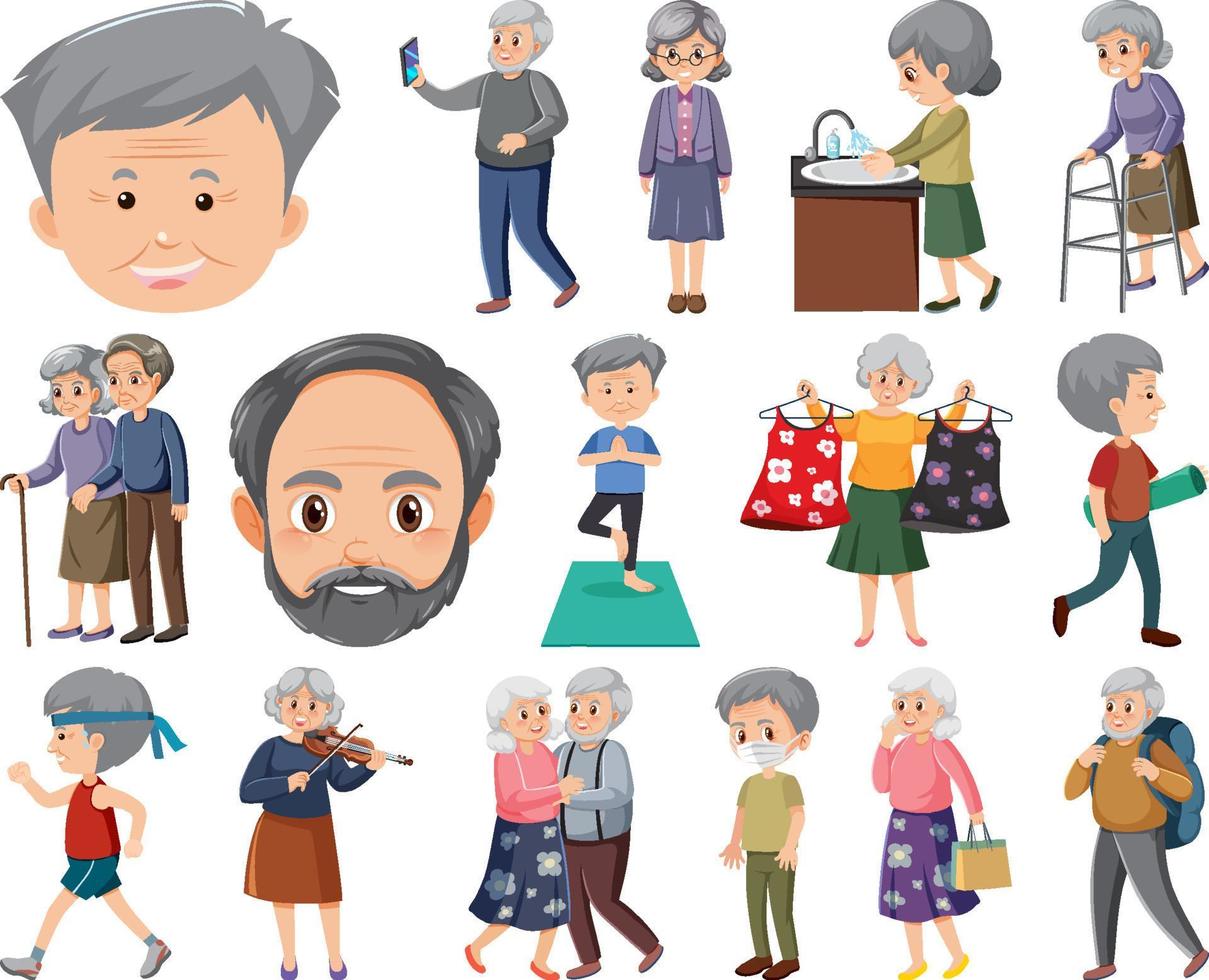Collection of elderly people icons vector