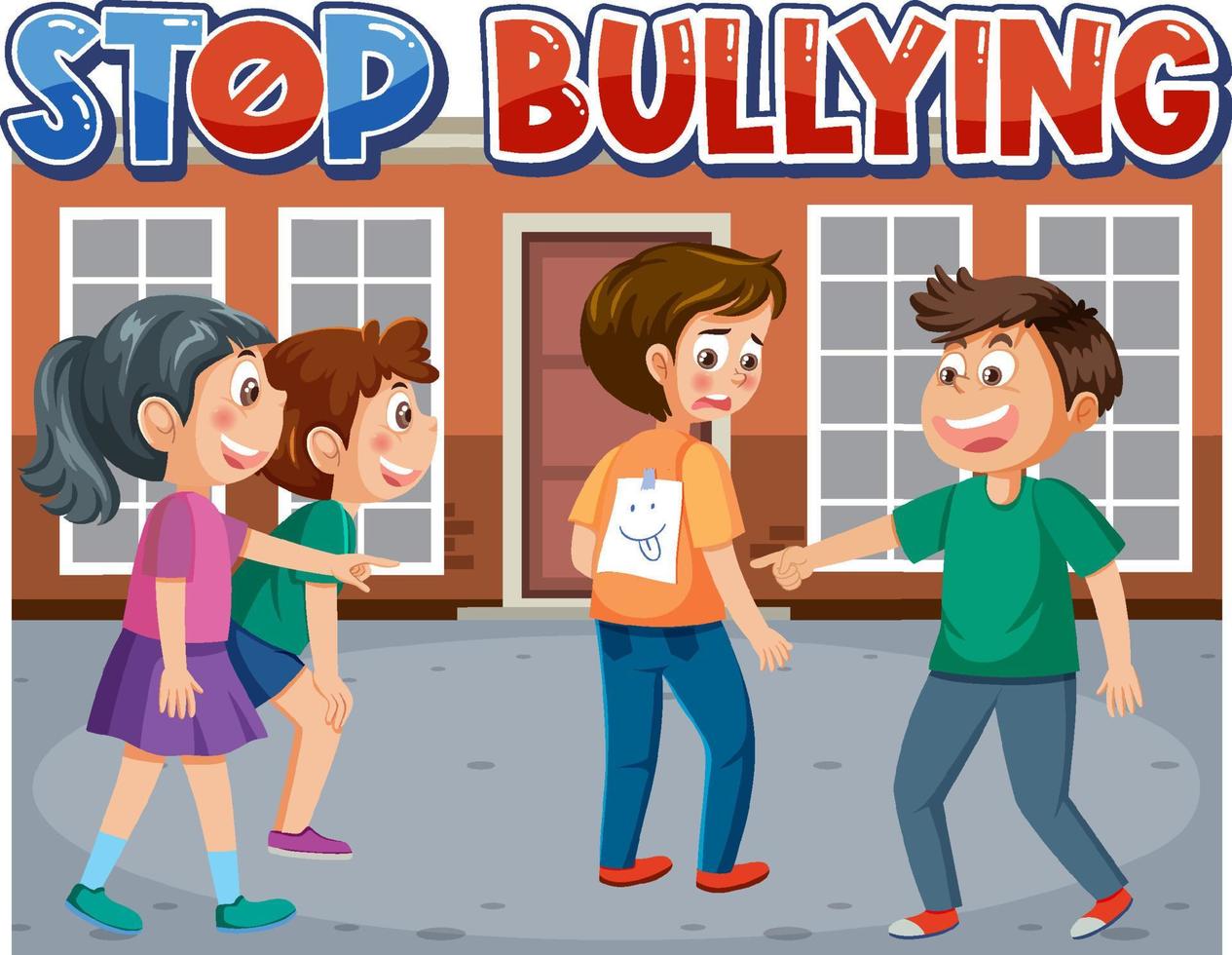 Stop bullying text with school kids vector