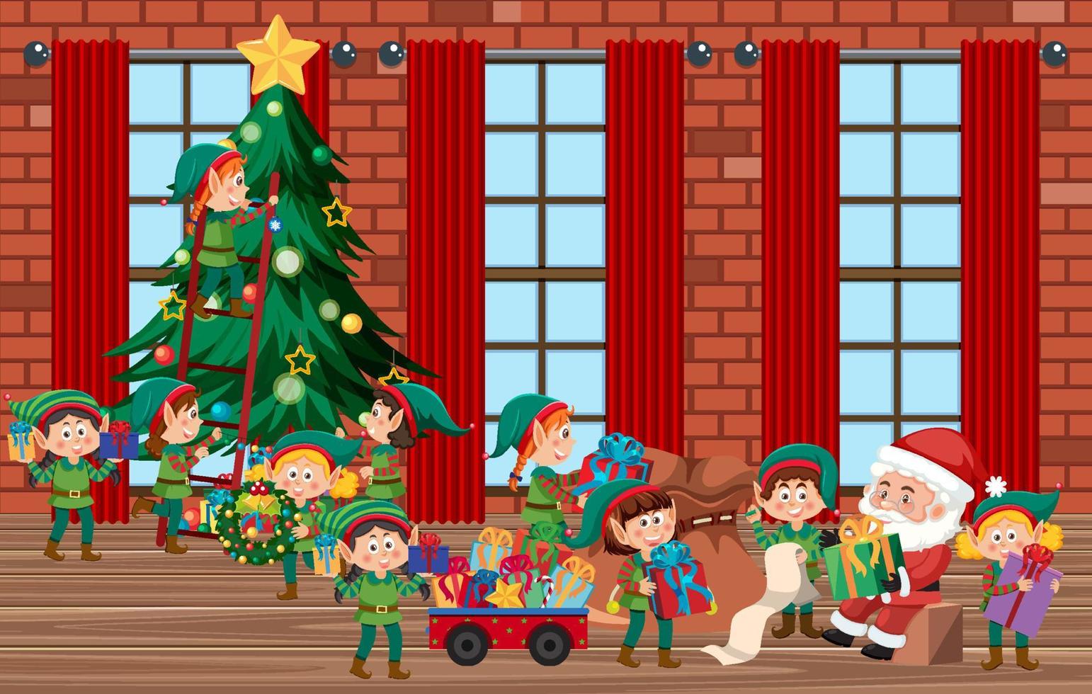 duendes haciendo regalos de navidad vector