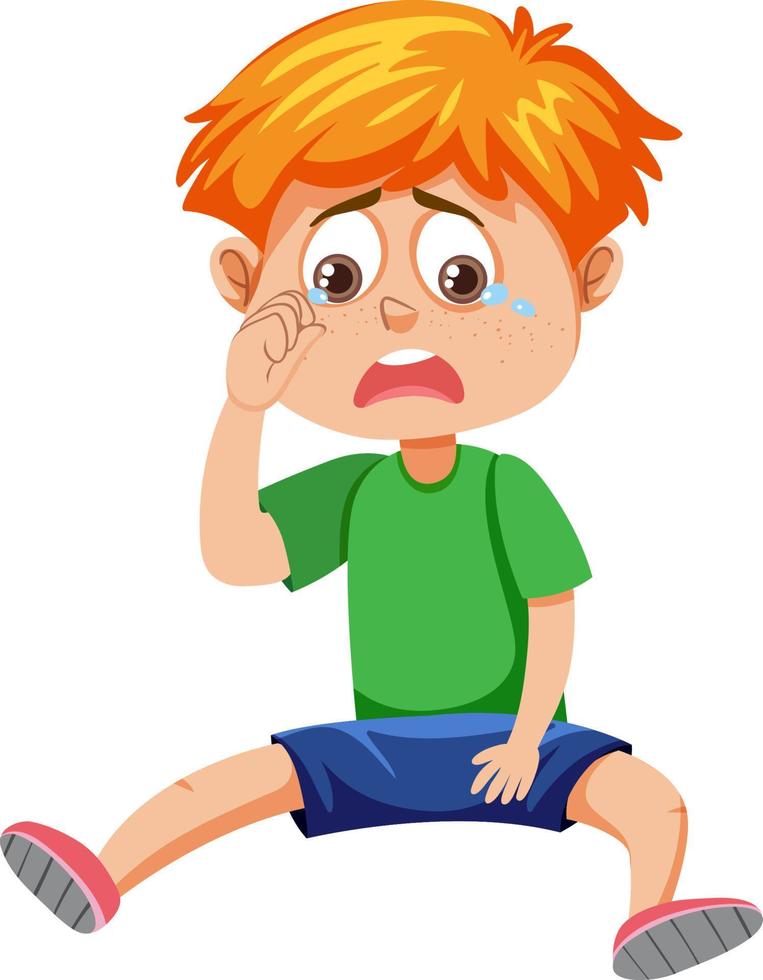 A boy sitting with crying face expression vector