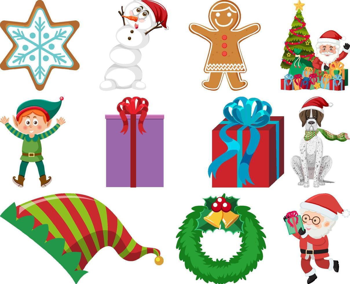 conjunto de elementos y personajes navideños vector