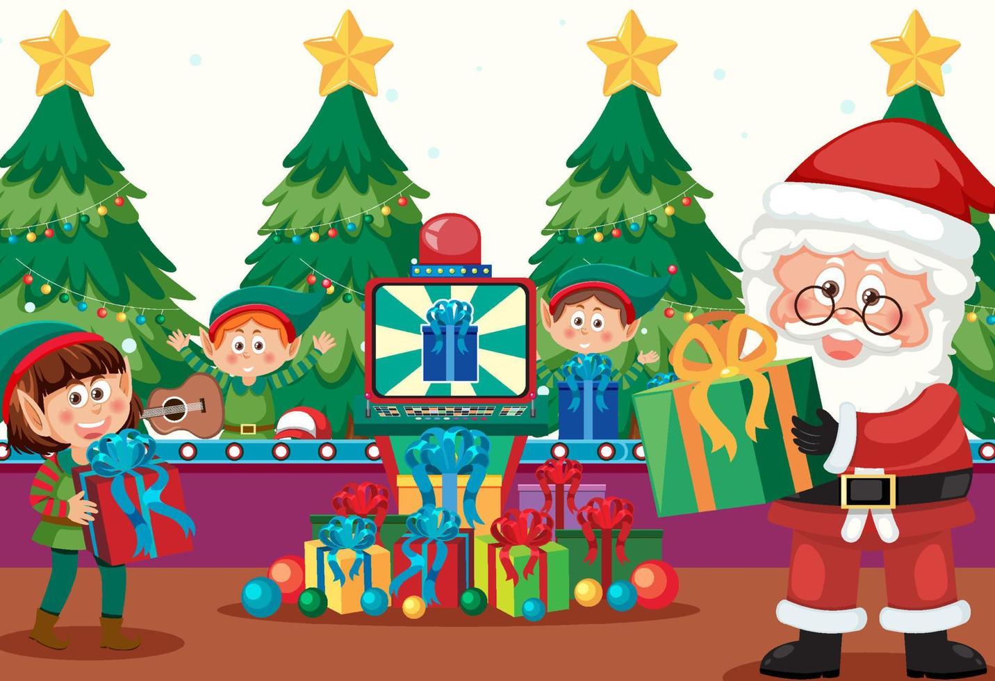 Elves making Christmas presents vector