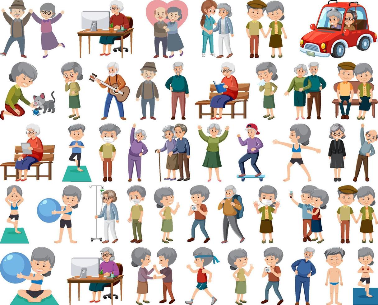 Collection of elderly people icons vector