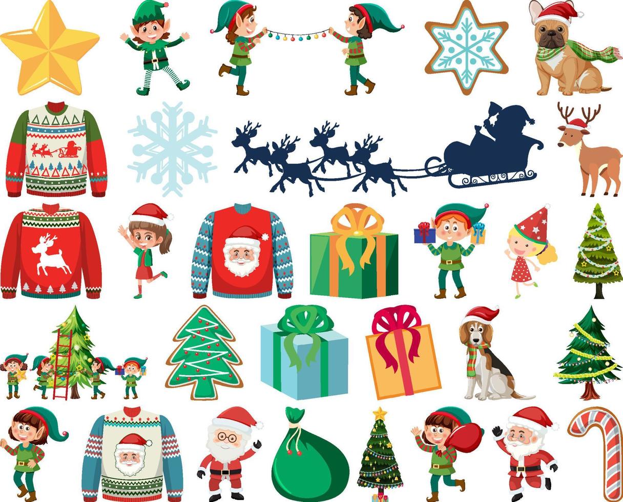 Christmas characters and elements set vector