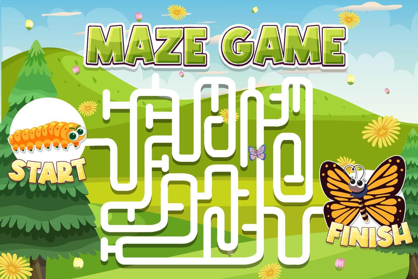 Maze game template in insect theme for kids vector