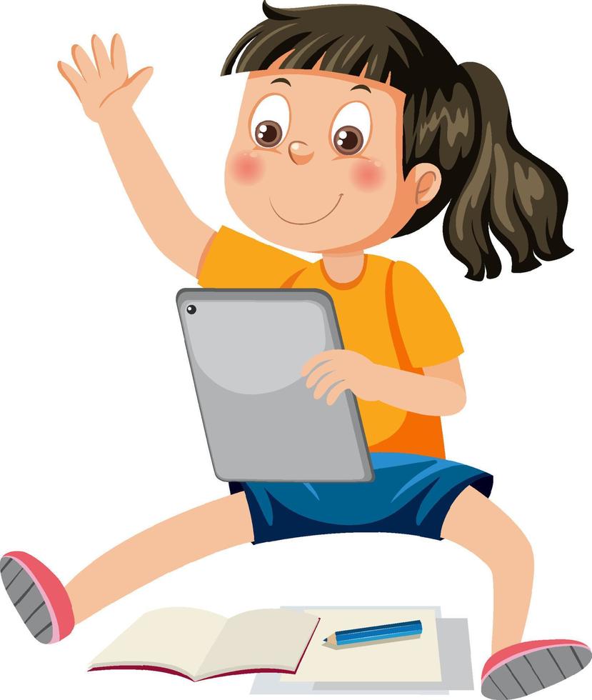 A girl using tablet vector