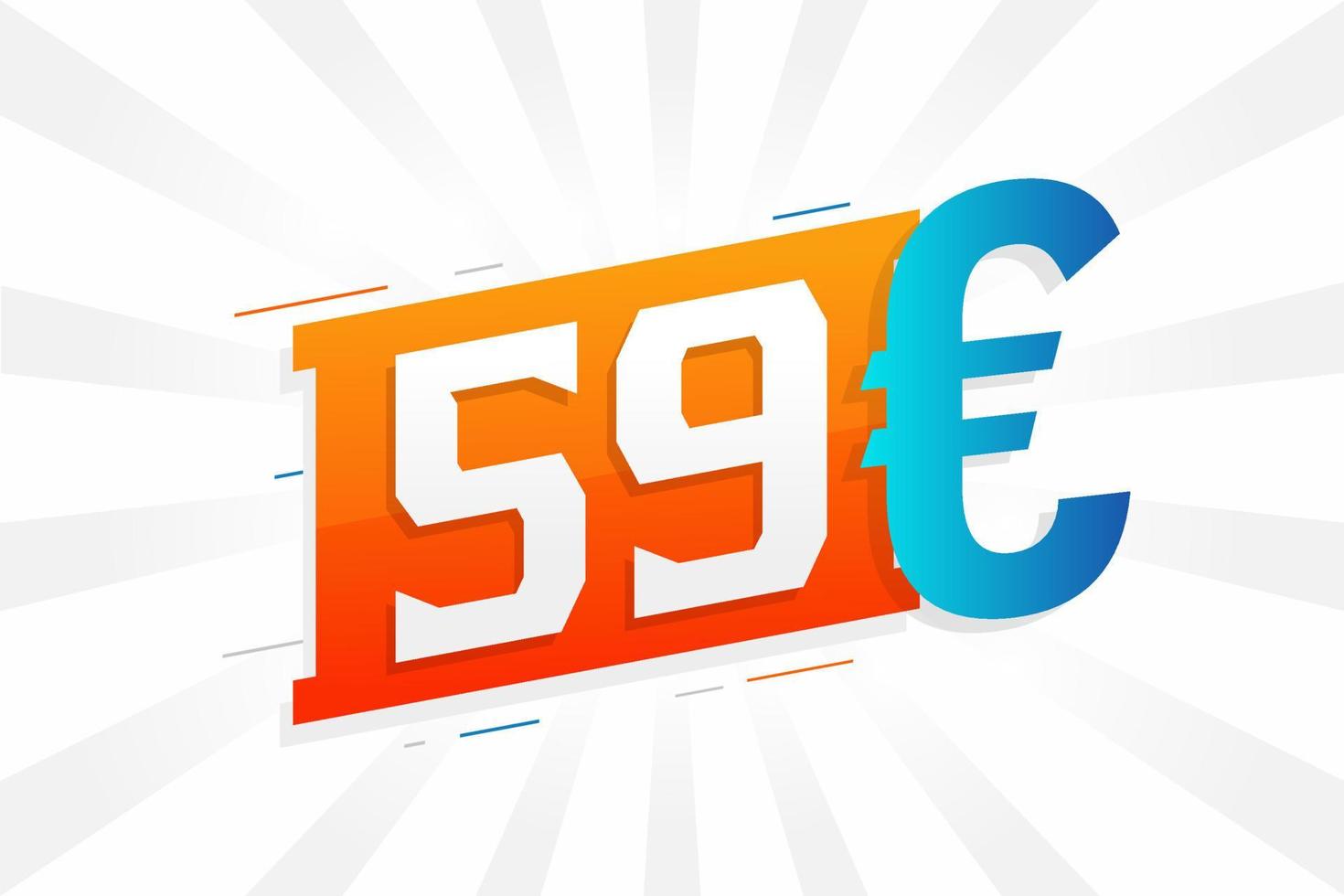 Símbolo de texto vectorial de moneda de 59 euros. 59 euro vector de stock de dinero de la unión europea